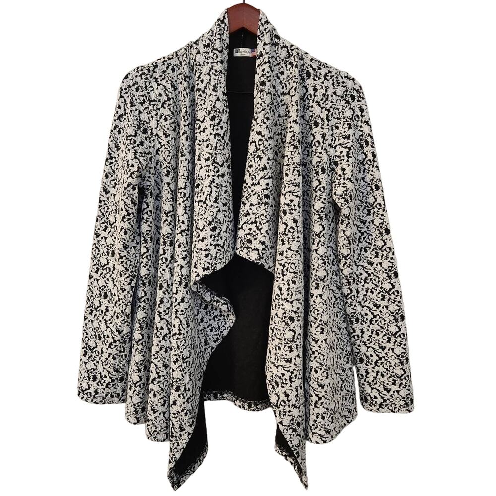 KUT From The Kloth Women's Open Front Cardigan Black White Size M